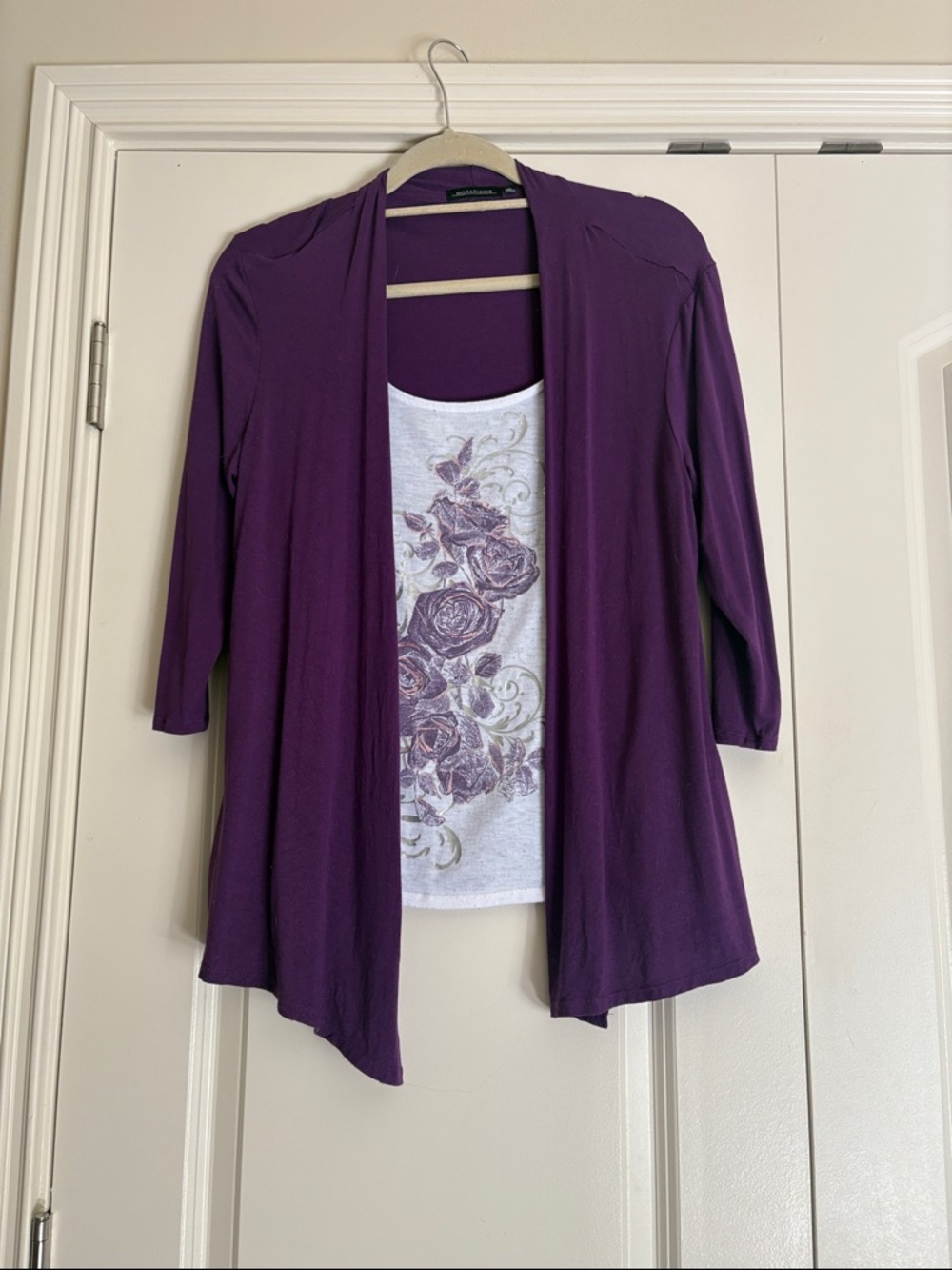 Notations Purple Open-Front Cardigan with Floral Tank Set